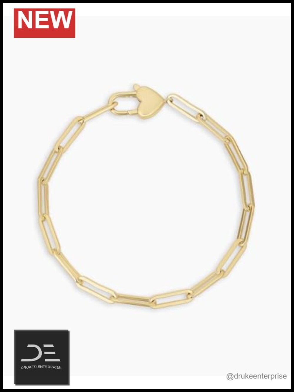 18k Gold Plated Brass Cable Chain Bracelet with Heart Padlock Clasp